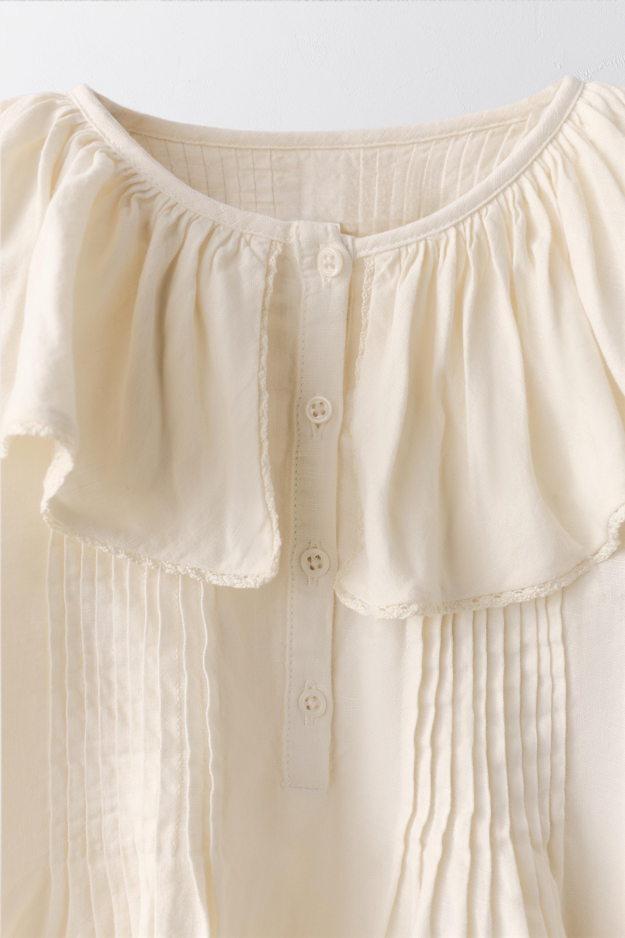 2-5 YEARS/ LIMITED EDITION LINEN COTTON BLOUSE WITH PLEATS AND LACE